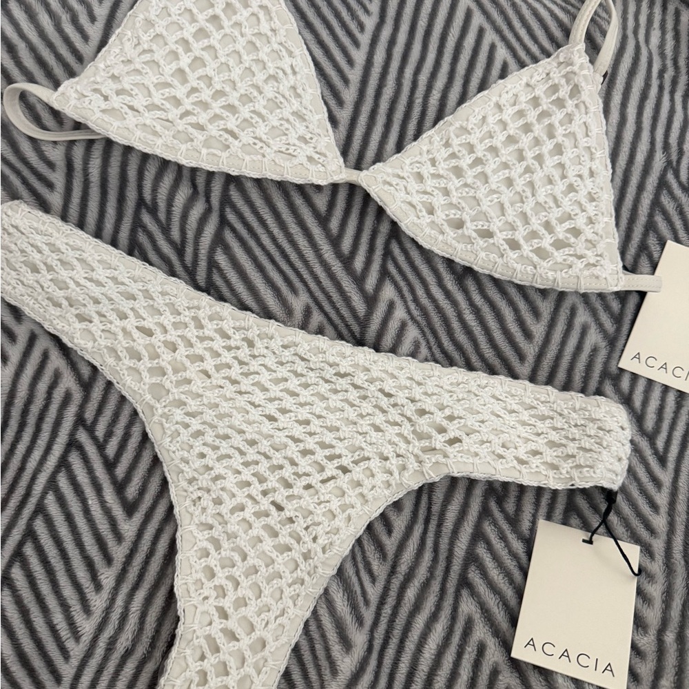 Acacia Swimwear White Crochet Bikini